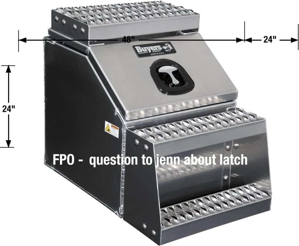 Buyers Products 1705286 Silver Smooth Aluminum WideOpen Class 8 Saddle Step Box, 28.5 x 22.25 x 23.3 Inch, Frame Steps with Side Storage, Locking Die-cast Compression Latch, Semi-Truck Tool Box