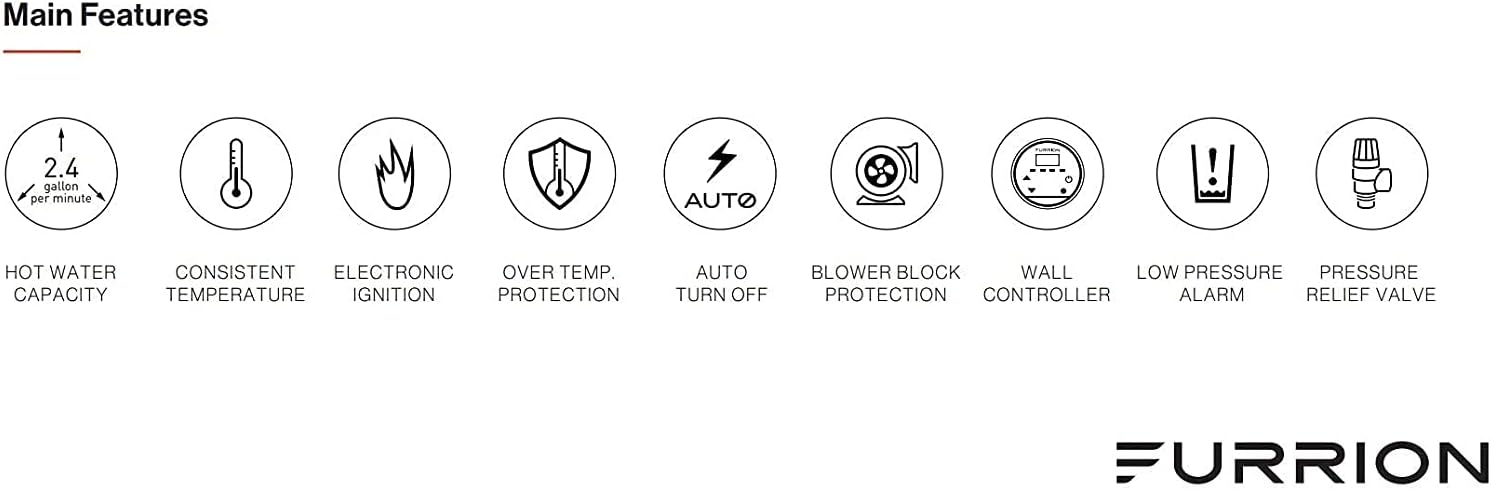 Furrion® RV Tankless Gas 60,000 BTU Water Heater - 16.14 x 16.14 White Door - 2.4 GPM – Vortex Technology steadies temperatures – Propane Gas-Powered Technology, Electric Ignition – 2021128847