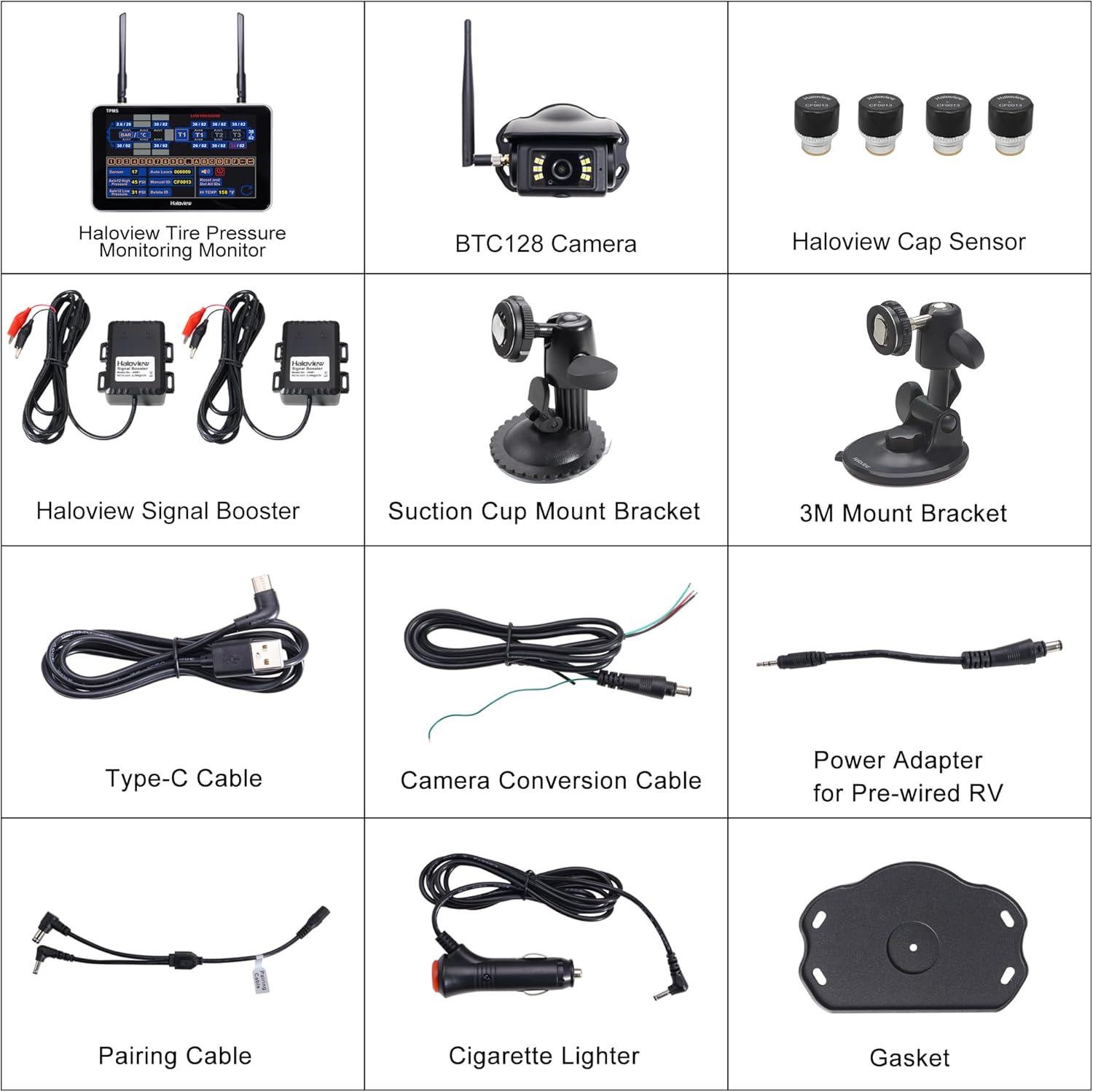 Haloview Byte Tango BT7 TPMS with 4 Sensors 1080P Wireless Backup Camera Monitor with Integrated Rv Tire Pressure Monitoring System, Ideal for RV Truck Trailer Camper TPMS-4
