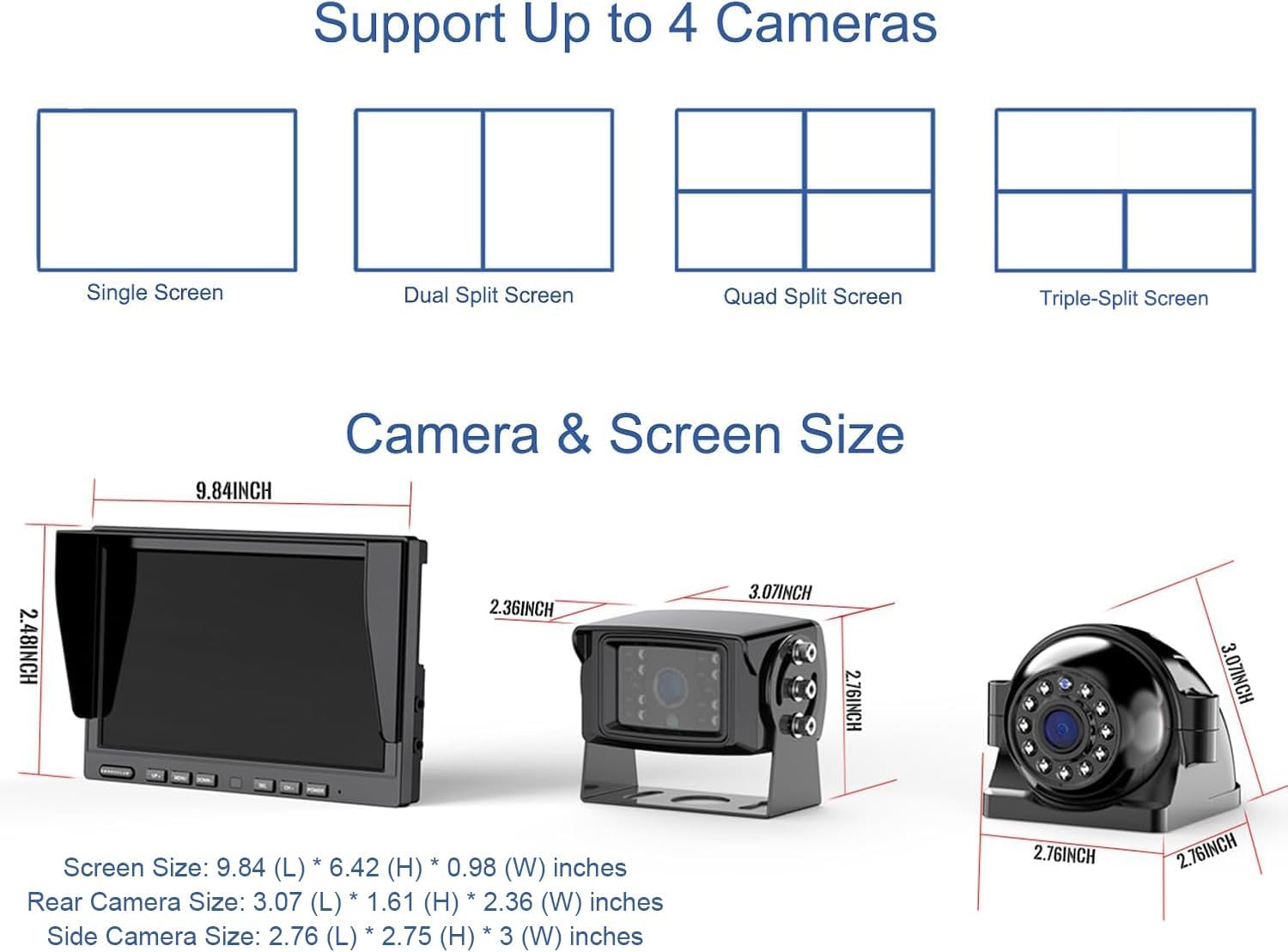 10 1080P Wireless Backup Camera System, 10 Inch DVR Quad Split Monitor Wireless Rear Side View Cameras, IP69 Waterproof Digital Signal Record System for RV/Truck/Trailer/Camper-BW104SL