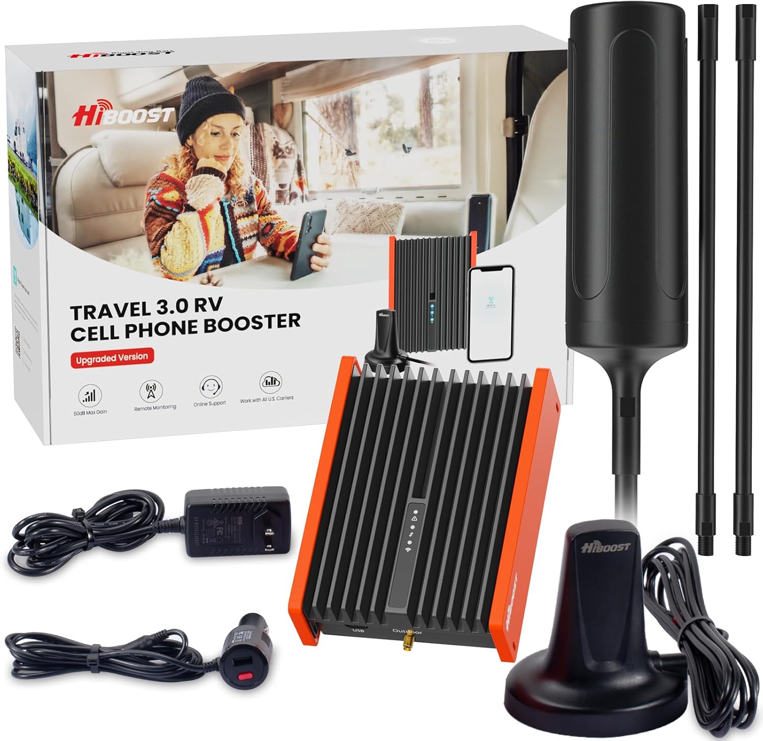 HiBoost Cell Phone Booster for RV |Travel 3.0 RV Max Signal Booster| 2025 New Version | Boosts 4G 5G LTE | Cell Booster | Folding Antenna Bracket |All U.S.Carriers Verizon,ATT,T-Mobile FCC Approved