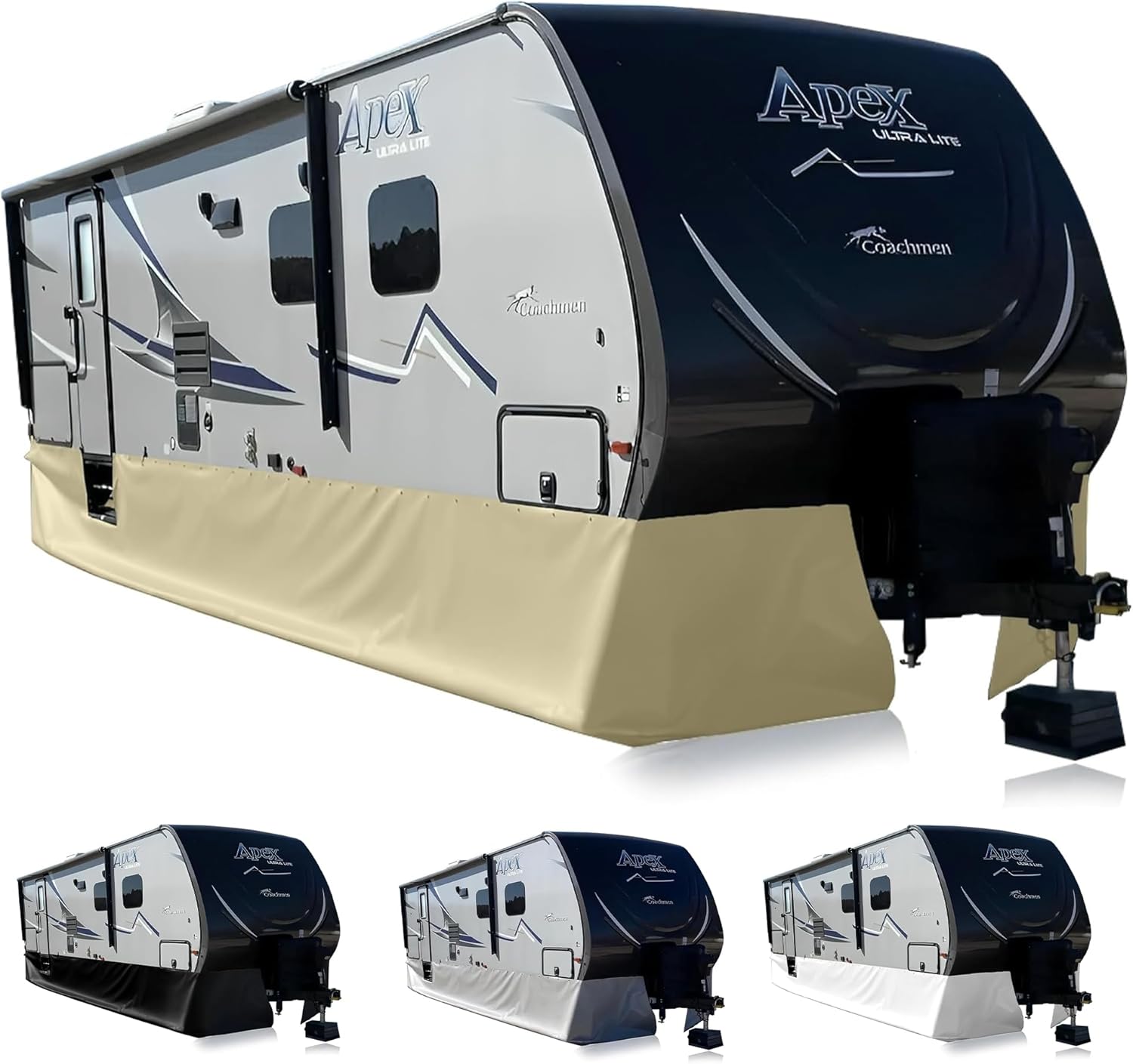 EZ Snap RV Skirting Kit for 36-40 Ft Long, Tall Travel Trailer – Camper Skirting Kit, No-Drill Combo Studs, Grey Snap Fasteners, RV Skirt for Winter, 2+ Slide-Outs, Quick  Easy to Install