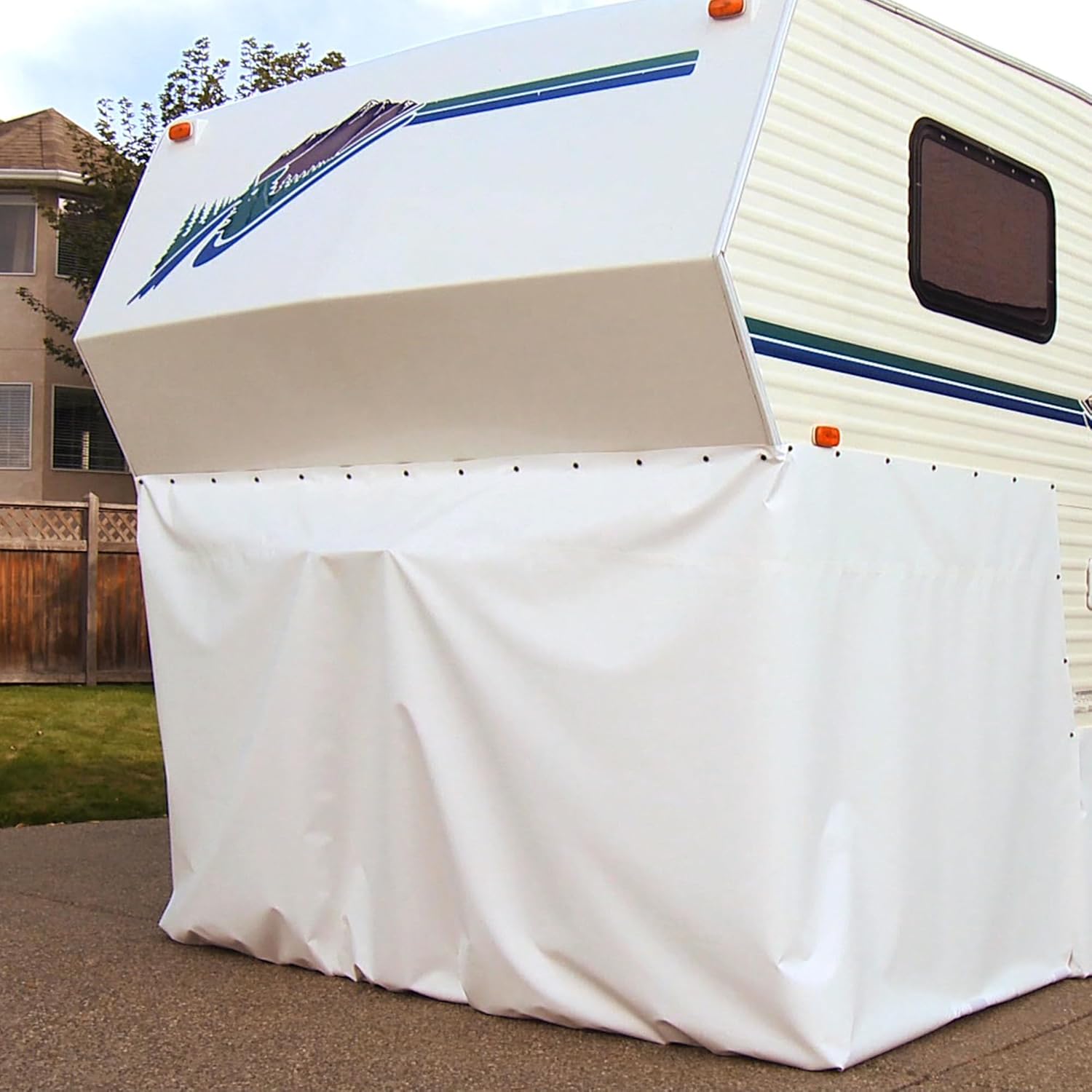 EZ Snap RV Skirting Kit for 36-40 Ft Long, Tall Travel Trailer – Camper Skirting Kit, No-Drill Combo Studs, Grey Snap Fasteners, RV Skirt for Winter, 2+ Slide-Outs, Quick  Easy to Install