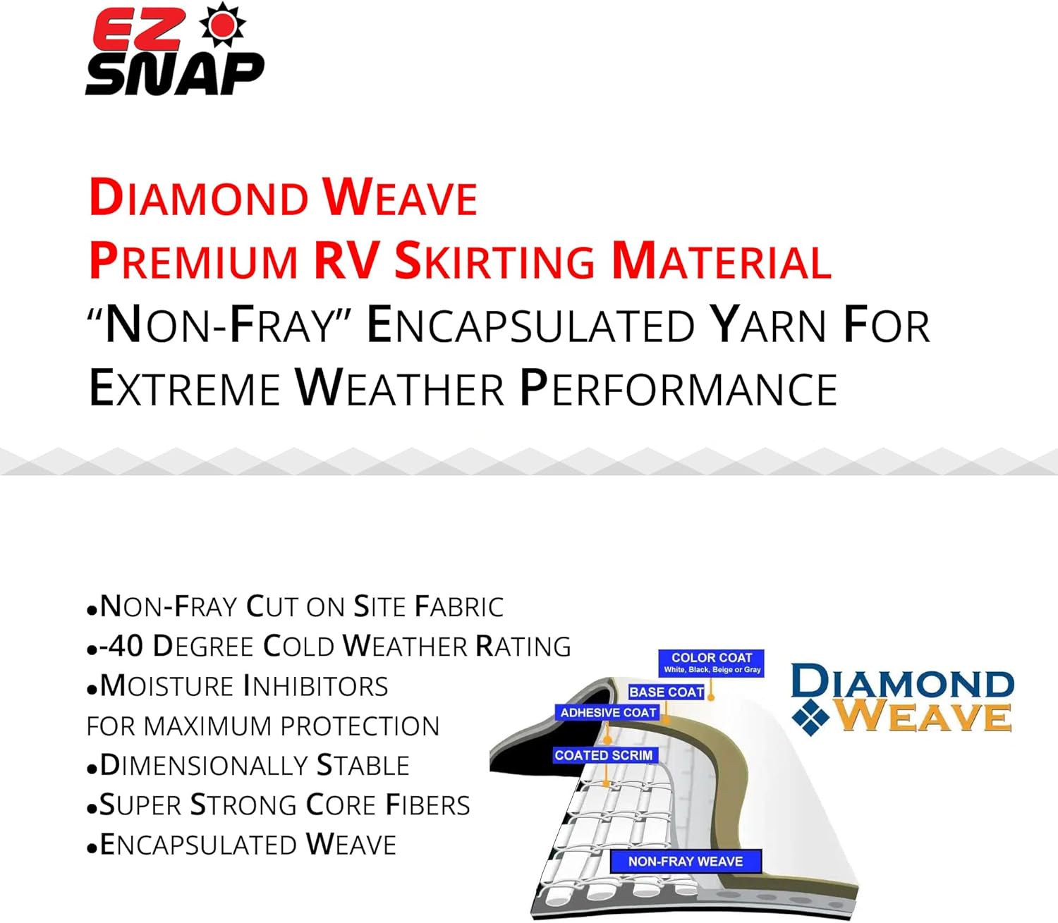 EZ Snap RV Skirting Kit for 36-40 Ft Long, Tall Travel Trailer – Camper Skirting Kit, No-Drill Combo Studs, Grey Snap Fasteners, RV Skirt for Winter, 2+ Slide-Outs, Quick  Easy to Install