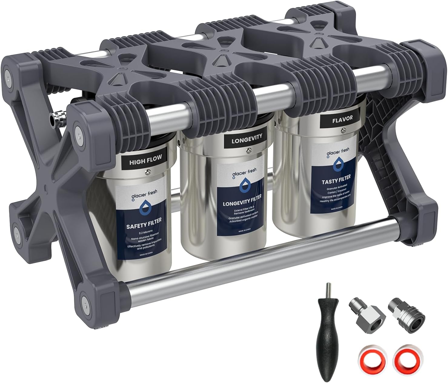 GLACIER FRESH Replacement for Technology RV Water Filtration System, 0.2 Micron Camper Water Filter with Compact 5 Inch Filter, 3-Stage Premium RV Water Filtration System for RVs, Campers and Boats