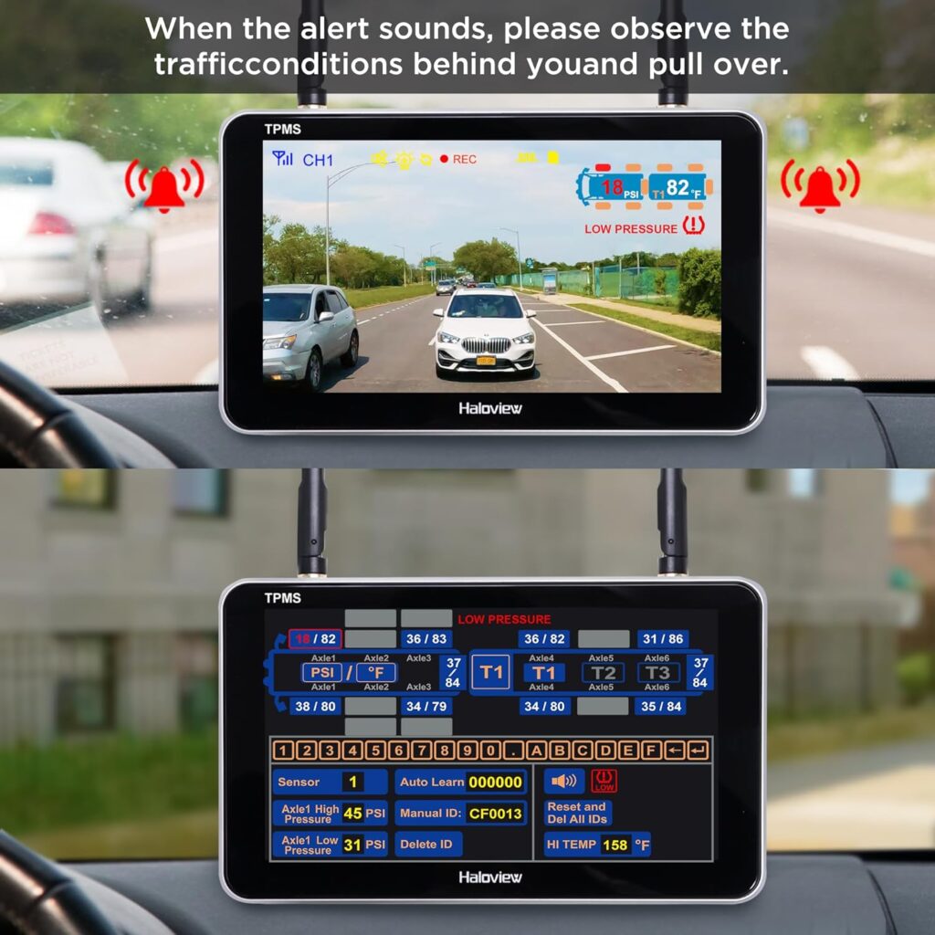 Haloview Byte Tango BT7 TPMS with 6 Sensors 1080P Wireless Backup Camera System with Integrated Rv Tire Pressure Monitoring System for RV Truck Trailer Camper TPMS-6 Haloview Byte Tango BT7 TPMS with 6 Sensors 1080P Wireless Backup Camera System with Integrated Rv Tire Pressure Monitoring System for RV Truck Trailer Camper TPMS-6
