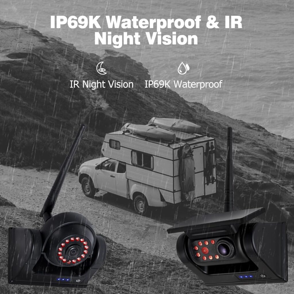 10.1 4-Magnetic Wireless RV Backup Camera, HD1080P DVR Monitor, IP69 Waterproof  IR Night Vision 4x9600mAh Rechargeable Cameras, 2 Side Camera  2 Rear Camera for Trailer Truck Camper-WS4